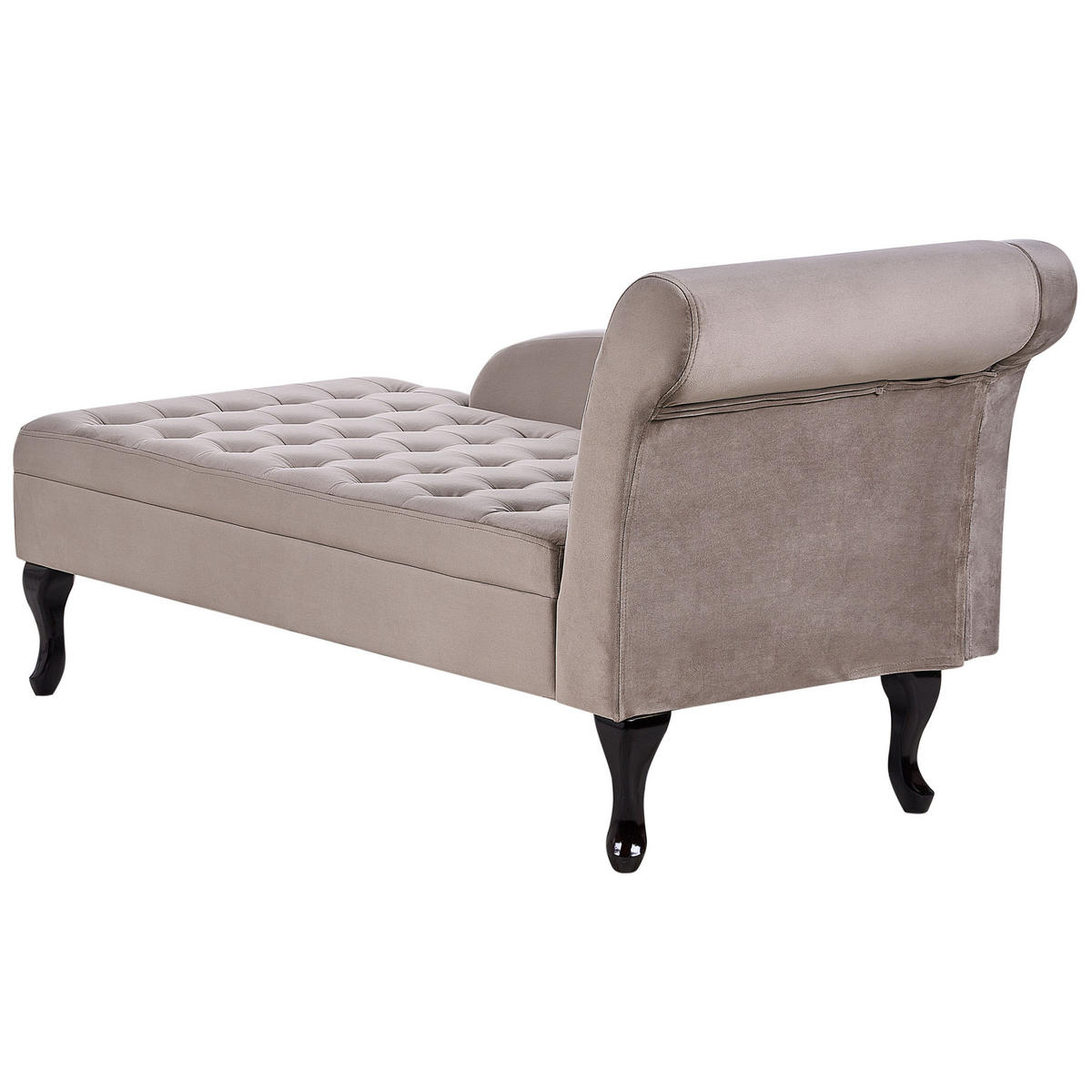 CHAISELONGUE Samtstoff taupe mit Bettkasten rechtsseitig Pessac - Beige/Schwarz, Textil (145/71/62cm) - Beliani