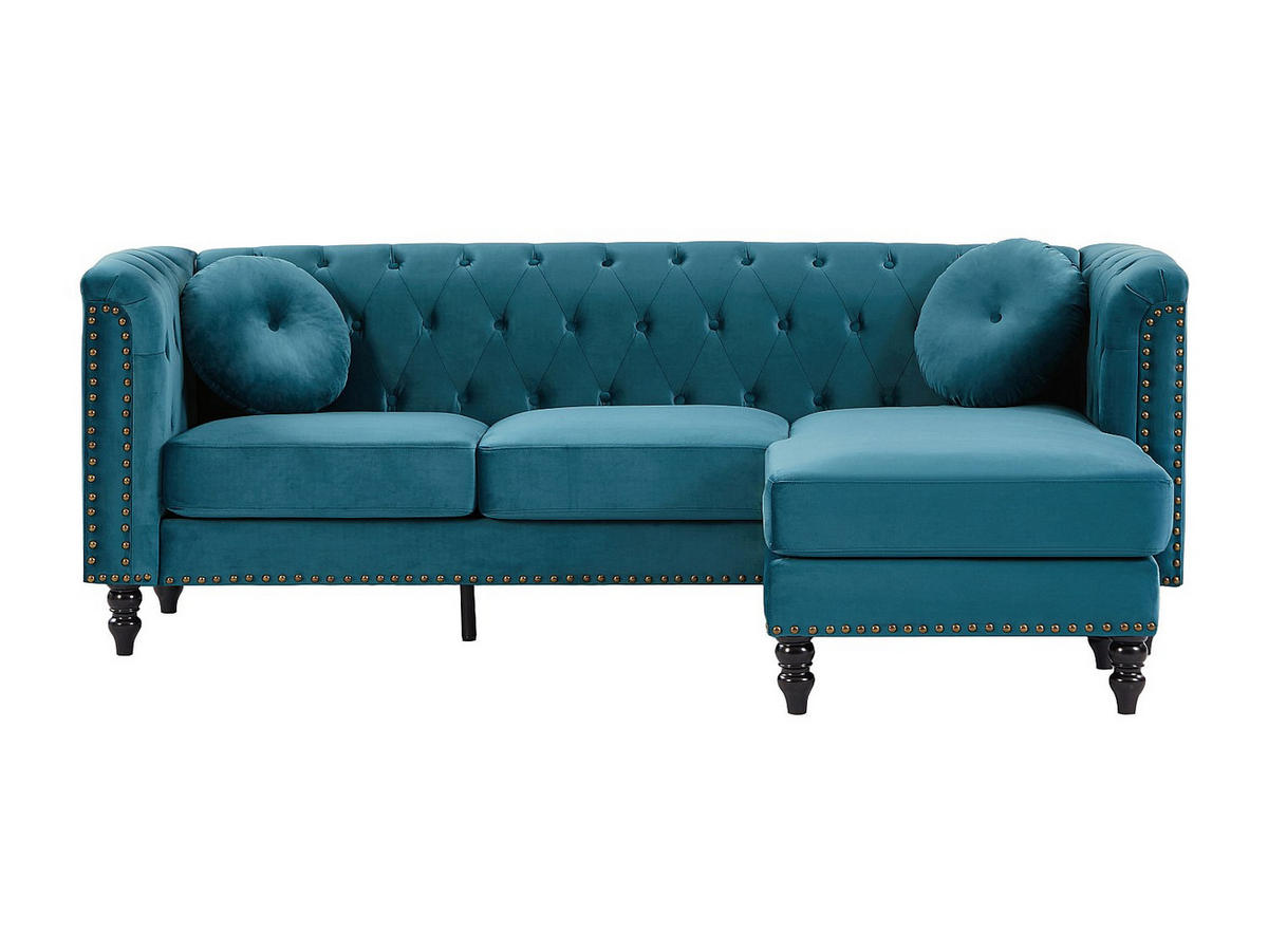 ECKSOFA - Ecke wechselbar - Samt - Dunkelblau - TURNER - Blau, Textil (222/144cm) - Vente-Unique