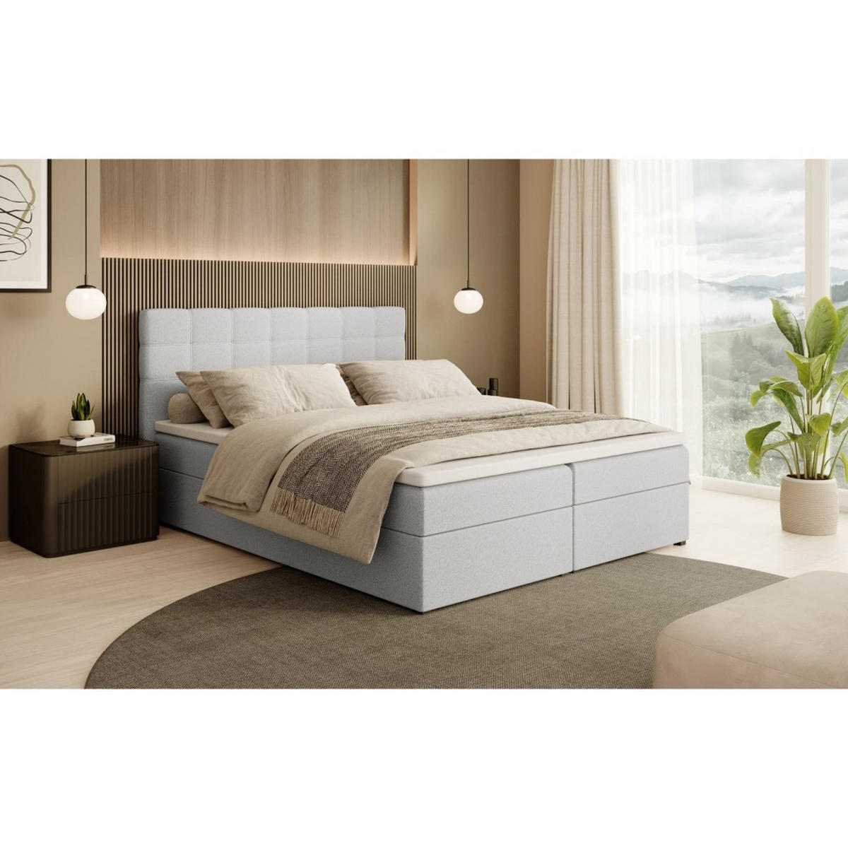 POLSTERBETT Topiq I 164/203/103 hellgrau, Bouclé-Stoff - Hellgrau, Holzwerkstoff (160/200cm) - Beautysofa