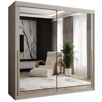 SCHWEBETÜRENSCHRANK mit Spiegel 200 cm Breite Kaschmir mit Goldgriff - Kaschmir/Goldfarben, Holzwerkstoff (200/200/62cm) - Home Collective