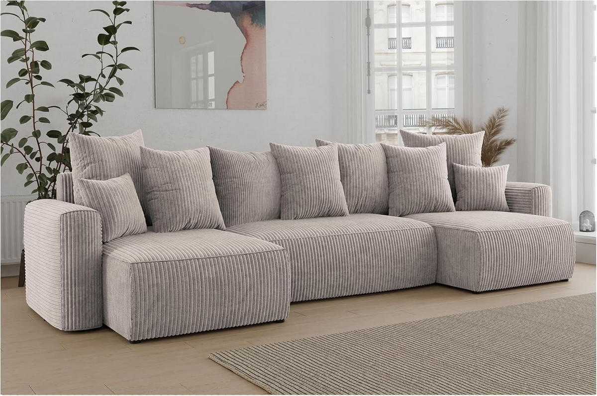 ECKSOFA DAVE U - Beige/Schwarz, Holzwerkstoff (312/142cm) - Meblini