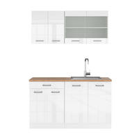 KÜCHENZEILE R-Line Weiß Hochglanz/Weiß 140 cm, AP Eiche - Weiß Hochglanz/Weiß, Holzwerkstoff (140/81.6/60cm) - Vicco