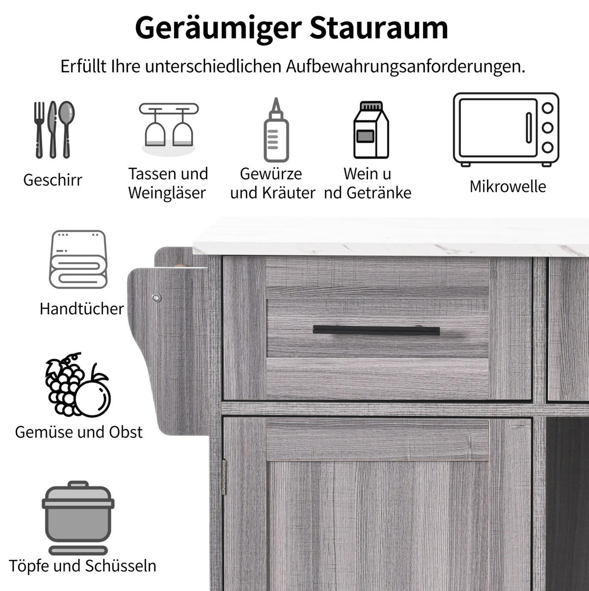 KÜCHENINSEL 139/46(71)/91,5 cm aus MDF mit klappbarer Arbeitsplatte Grau - Grau, Holzwerkstoff (139/91.5/71cm) - Modenvie