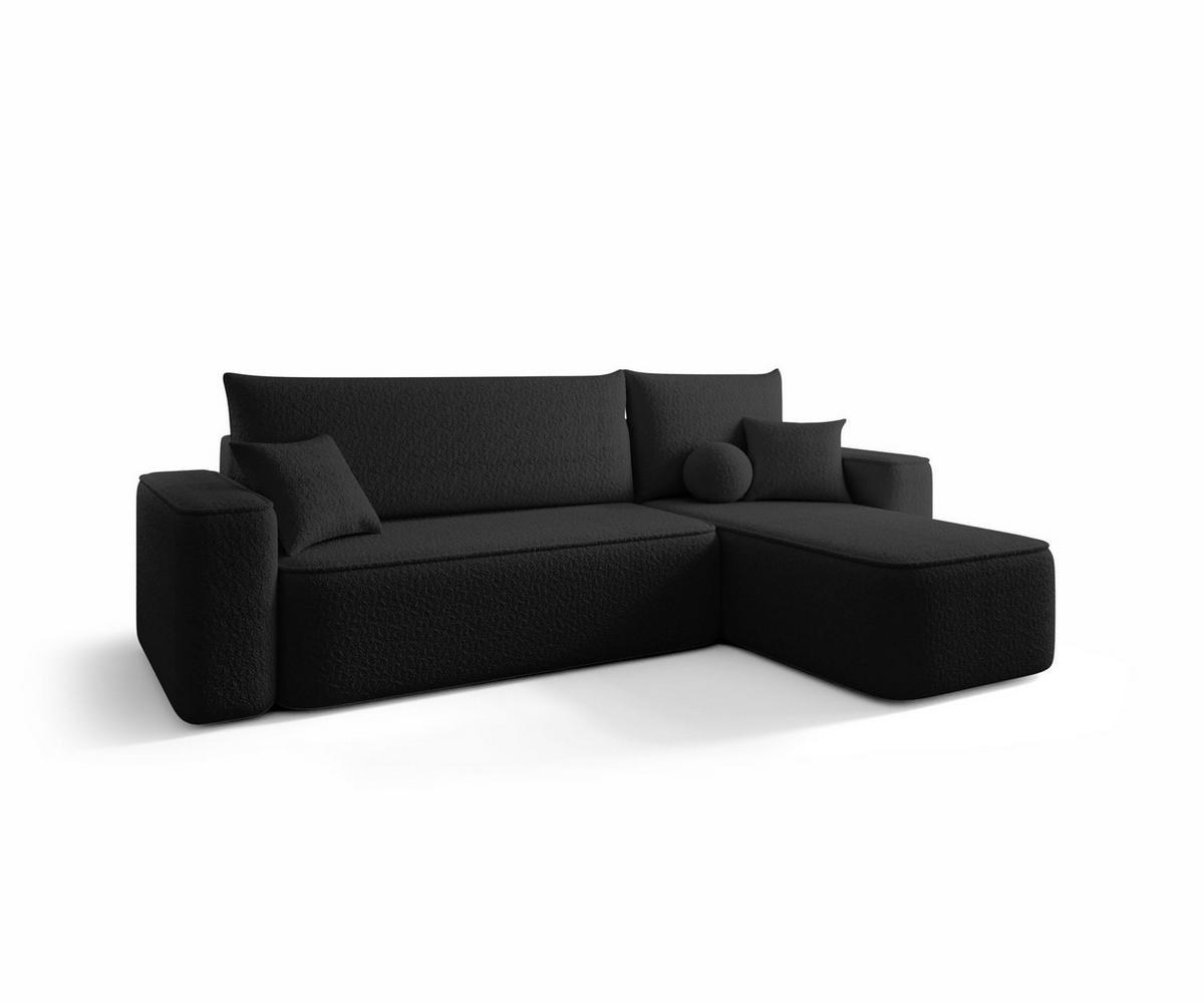 ECKSOFA TEXAS rechts schwarz Bukle Quelle 100 - Schlaffunktion, Bettkasten - Schwarz, Textil (250/149cm) - Cornero