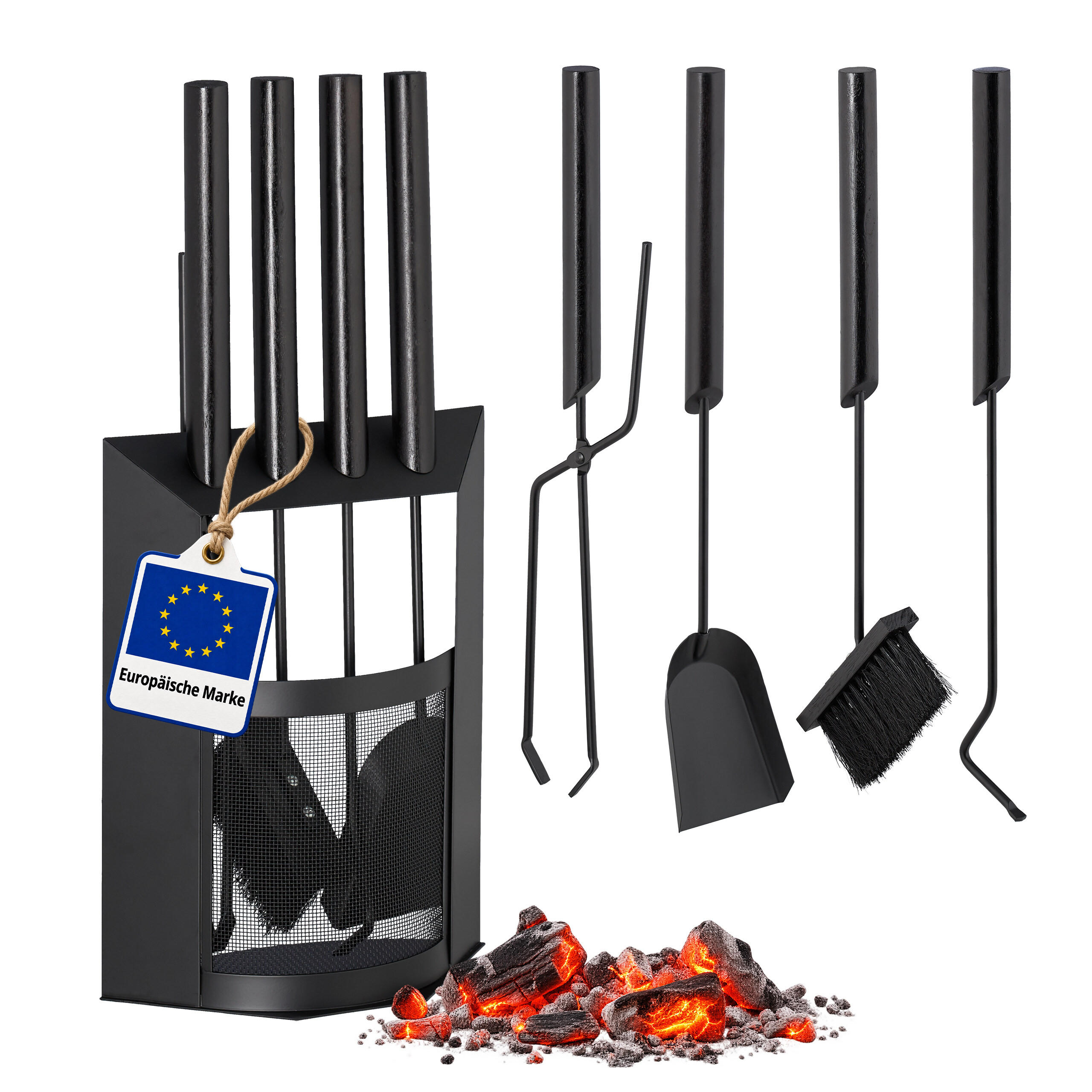 KAMINSKI-PRIBOR Crni 5-dijelni sa stalkom - crna, metal/drvo (28.5/61/16cm) - Relaxdays