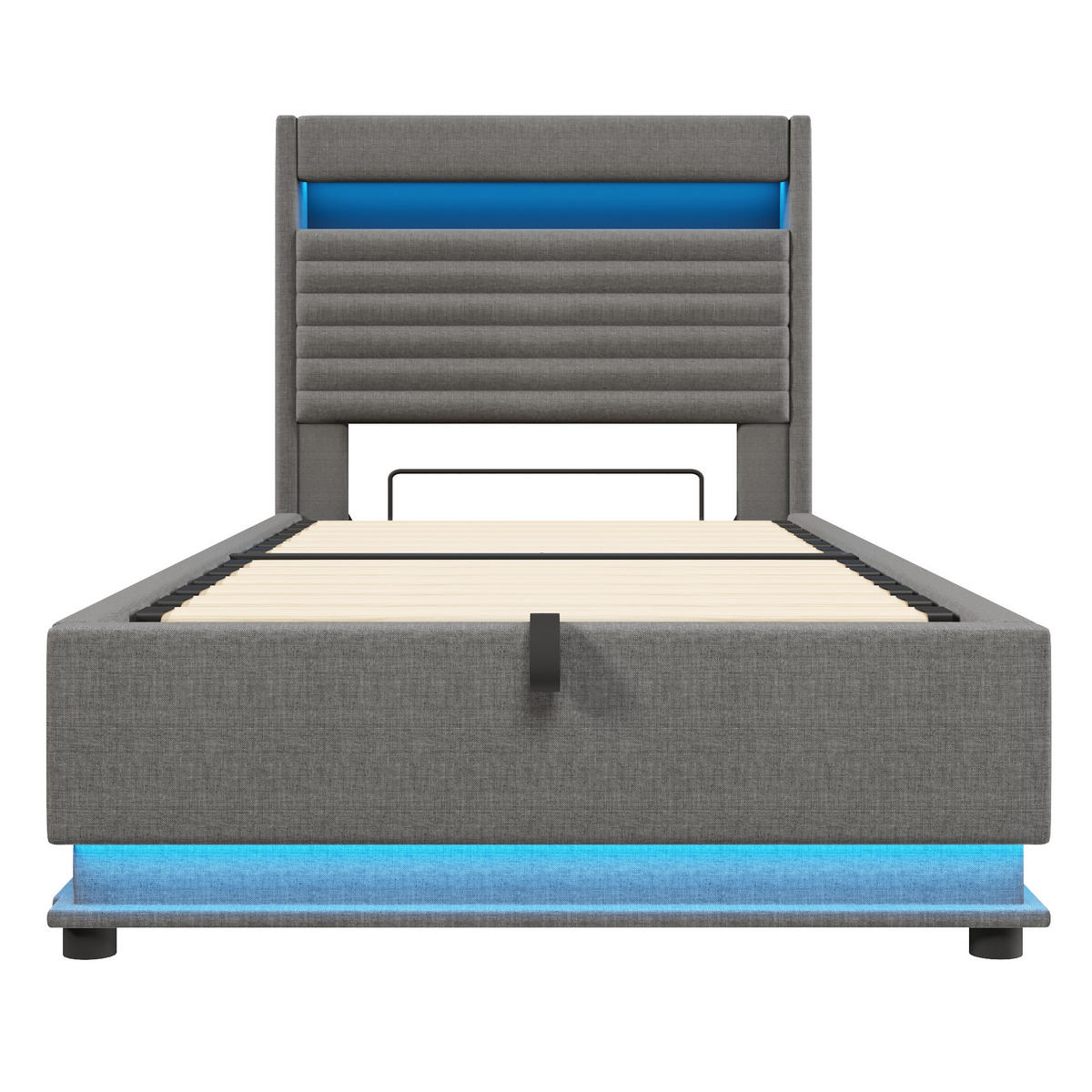 POLSTERBETT 90/200 cm Grau mit USB-Typ-C-Anschluss, LED-Beleuchtung und Ablagefach - Grau, Textil (90/200cm) - Oxeza