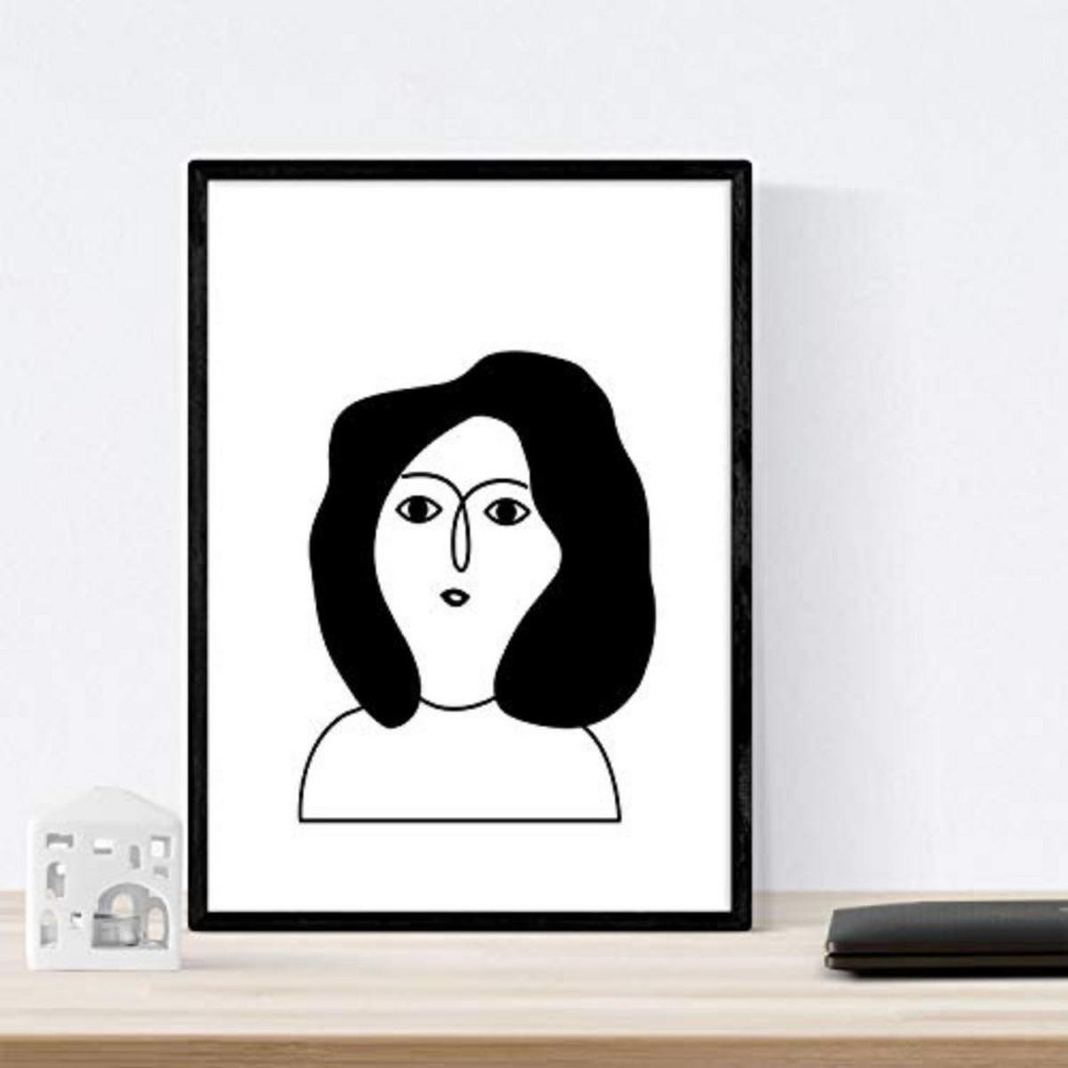 POSTER Set mit 4 Vier Collage Frauen Zeichnungen von Frauen A3 Schwarzer Rahmen - Schwarz, Papier (29.7/3cm) - Nacnic