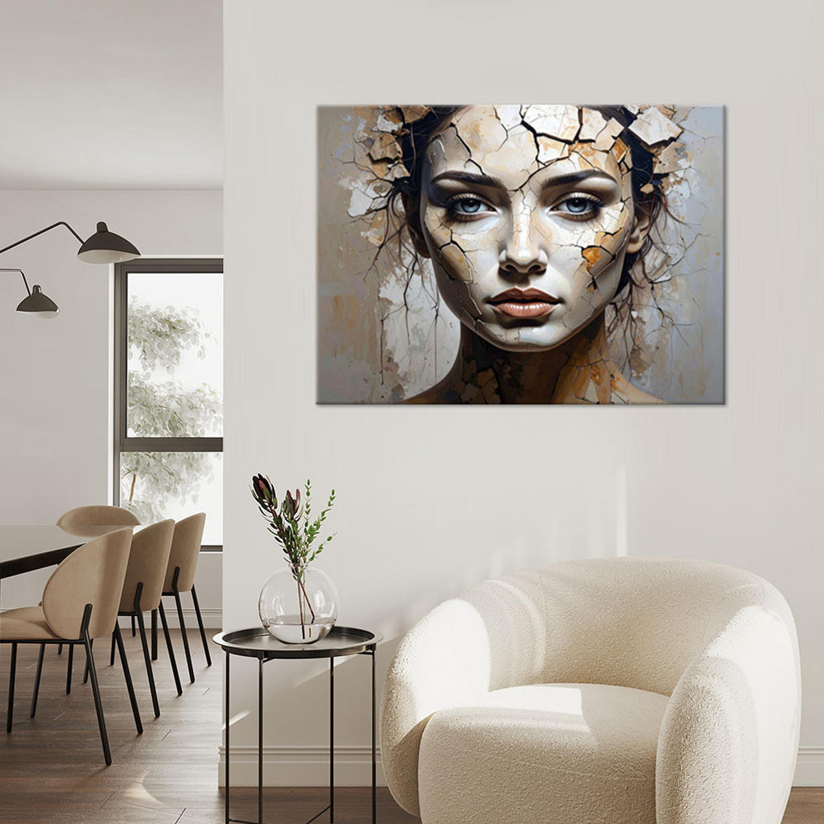 LEINWANDBILD, Porträt einer Frau Beton Abstraktion - Beige, Textil (100/70cm) - Feeby