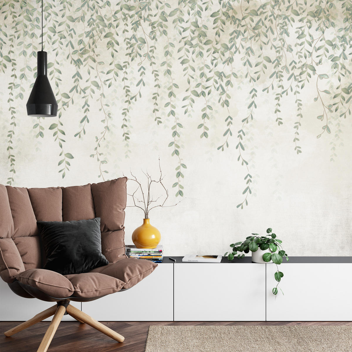 FOTOTAPETE für Wohnzimmer Blätter Pflanzen Natur 300x210 - Beige/Grün, Papier (300/210cm) - Muralo