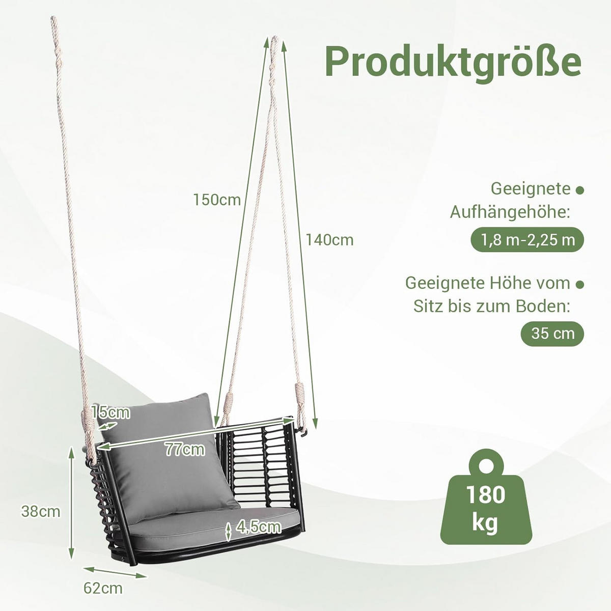 HÄNGESESSEL Grau - Grau, Metall (77/38/62cm) - COSTWAY
