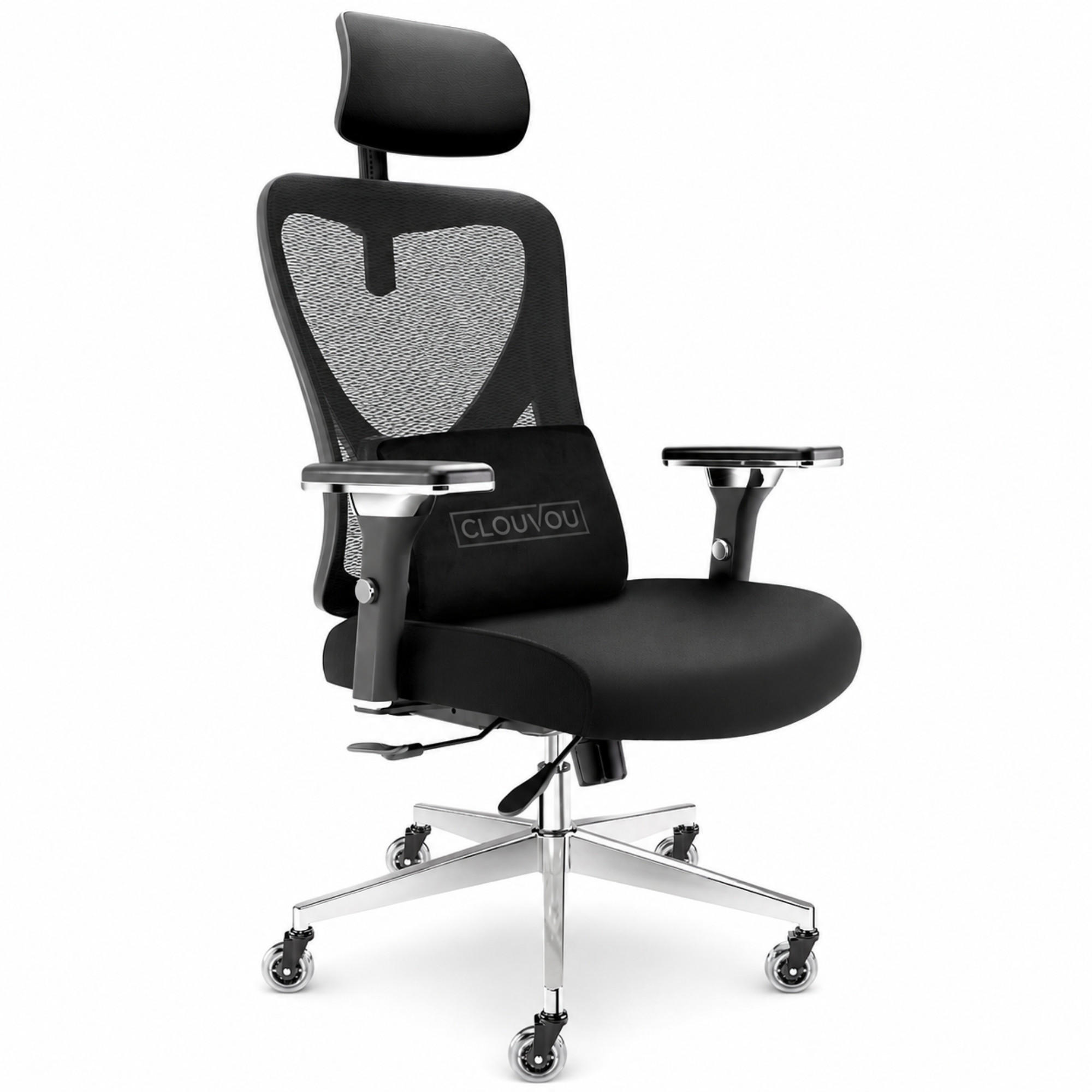 BÜROSTUHL CleverSeat Schwarz - Silberfarben/Schwarz, Kunststoff/Textil (70/134/70cm) - Clouvou