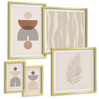 BILDER SET 5er Set - 50x50 cm & 20x30 cm & 40x60 cm Goldrahmen - Abstrakte Formen braun beige - Goldfarben, Kunststoff (40/60cm) - TULUP