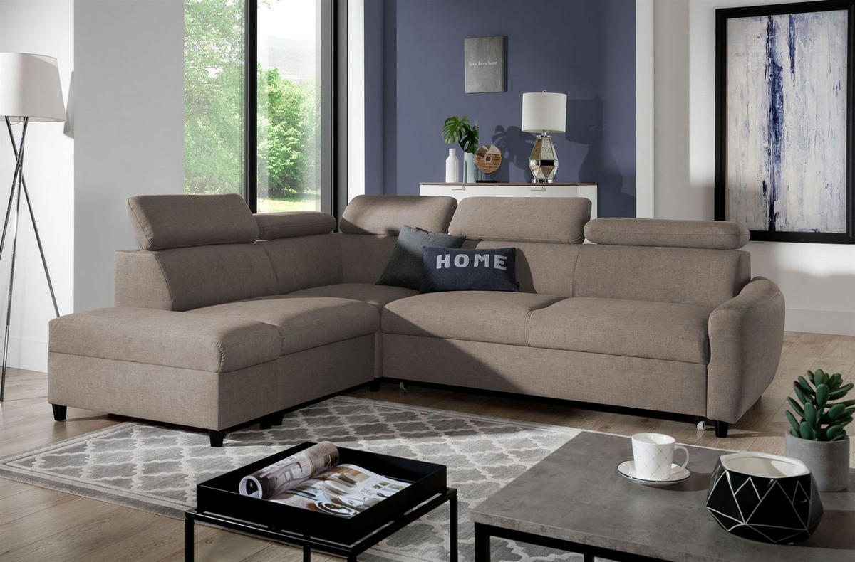 ECKSOFA Schlafsofa Anton In Esito - Taupe, Holzwerkstoff/Textil (265/205cm) - Fun Möbel
