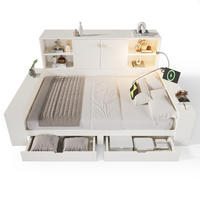 JUGENDBETT Stauraumbett 140/200 cm aus MDF und Sperrholz mit USB-Anschlüssen und Schubladen Weiß - Weiß, Holzwerkstoff (140/200cm) - Modenvie