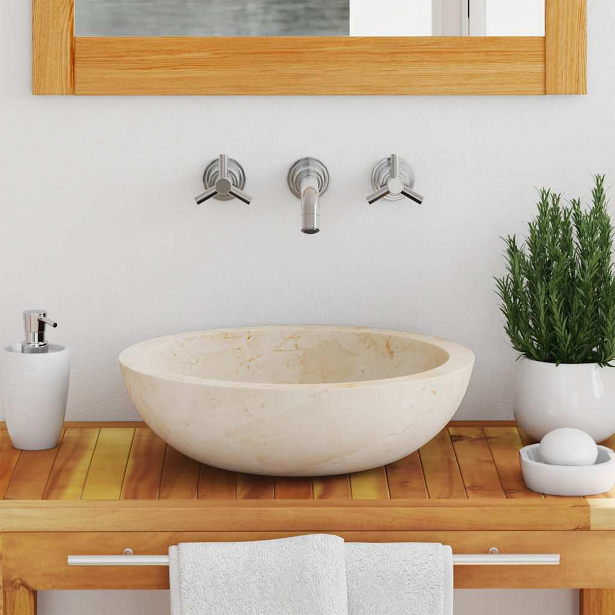 WASCHBECKEN 40/12 Cm Marmor Creme - Creme, Stein (40/12/40cm) - vidaXL