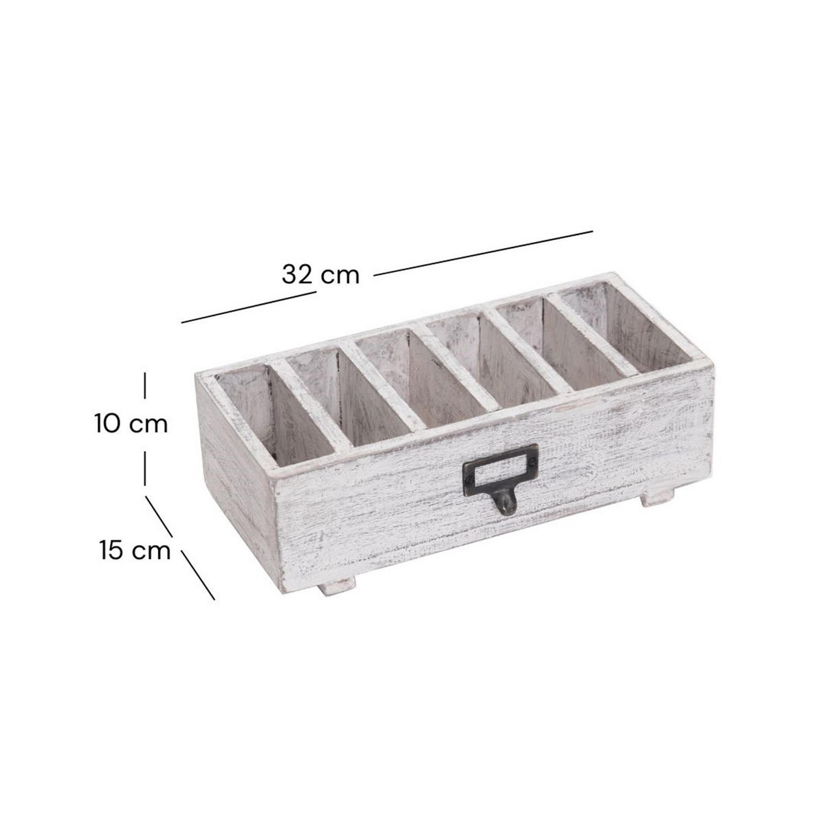 TISCH-ORGANIZER Runa Mahagoni Massivholz, 6 Fächer white washed - Weiß, Holz (15/32/10cm) - DESIGN DELIGHTS