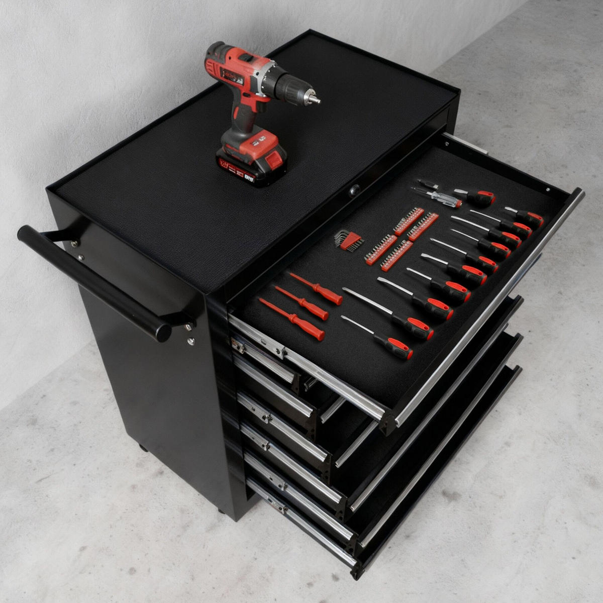 WERKZEUGWAGEN ,Rollen Ø 100 mm,schwarz - Schwarz, Metall (33/79/69cm) - tectake