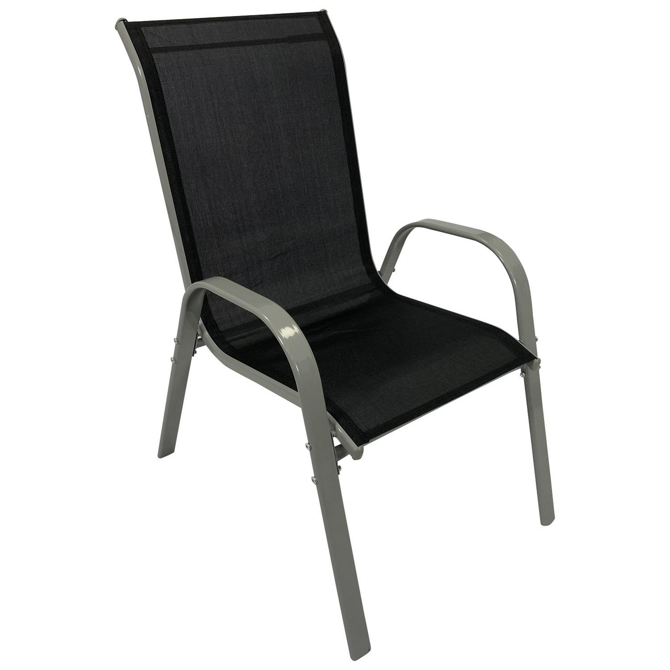 GARTENSESSEL Soratte - Metall silbergrau + Textilgewebe schwarz, 4-er Set - Silberfarben, Metall (56/95/71cm) - TPFGarden