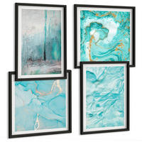 BILDER SET 4er Set - 50x50 cm & 40x60 cm Schwarzer Rahmen - abstrakte Muster in Blautönen - Schwarz, Kunststoff (50/50cm) - TULUP