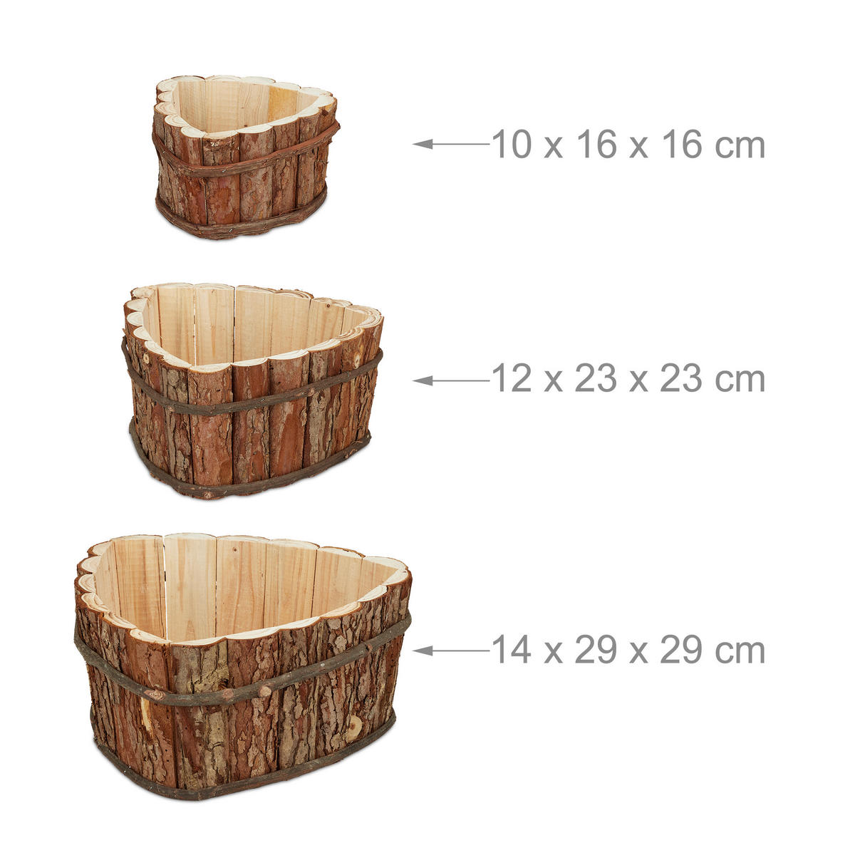 3XBLUMENKASTEN - Braun, Holz (29/14/29cm) - Relaxdays