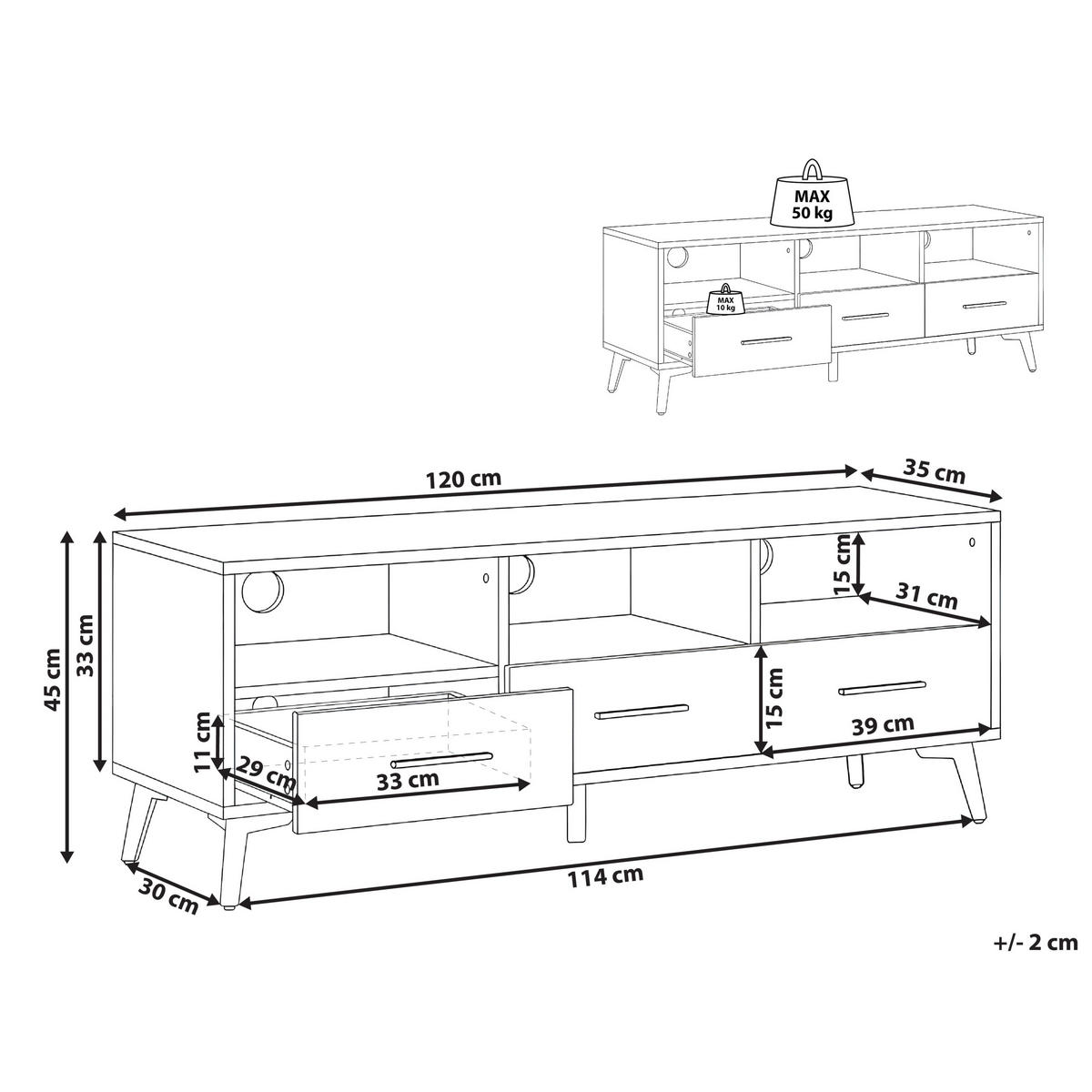TV-MÖBEL Hellbraun Kitimat - Hellbraun/Schwarz, Holzwerkstoff (120/45/35cm) - Beliani