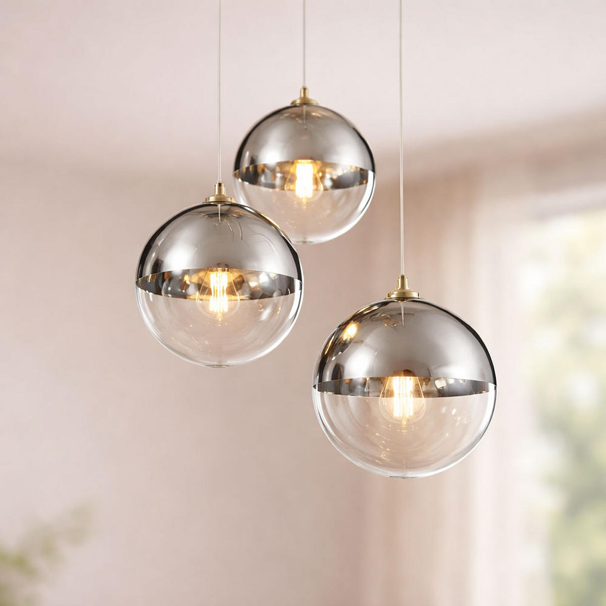 HÄNGELEUCHTE Glas Chrom Silber - Silberfarben, Glas (51/51/120cm) - Globo Lighting