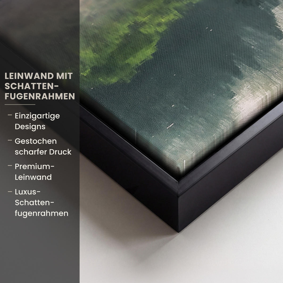 LEINWAND Bilder mit Rahmen - Natur - Bäume - Berge - See - Wasser - 70x50 - Hellgrün, Textil (70/50cm) - MuchoWow
