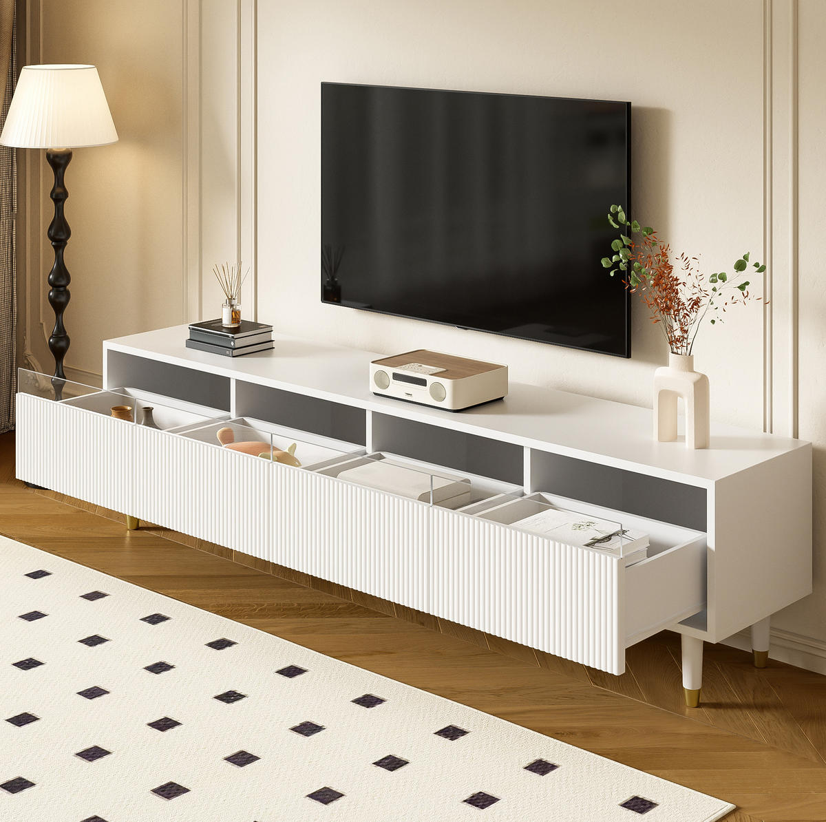 TV-SCHRANK in Weiß mit 4 Schubladen und Kabelöffnungen 178/35/45 cm - Weiß, Holzwerkstoff (178/45/35cm) - Redom