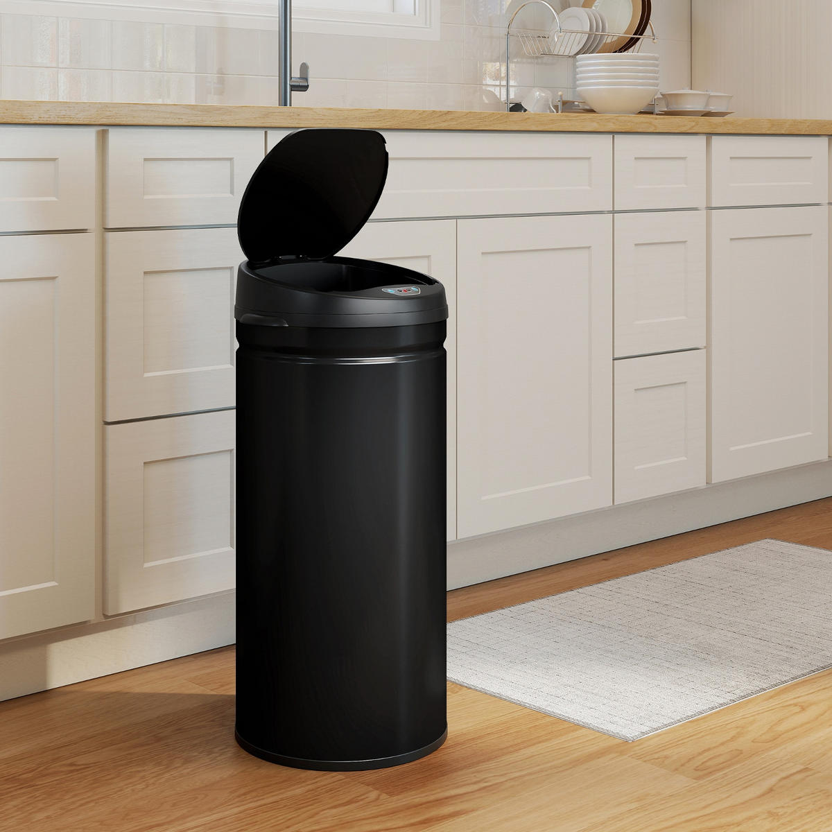 MÜLLEIMER AUTOMATISCHER SENSOR 42L 30,5/30,5/68 cm Edelstahl Schwarz Küche - Schwarz, Metall (30.5/68/30.5cm) - Rolipo