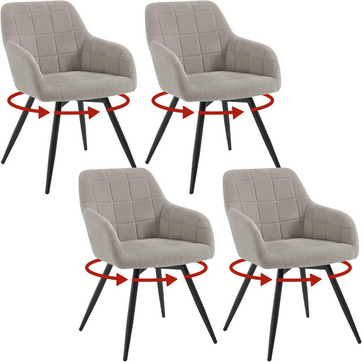 ESSZIMMERSTUHL 4er Set, drehbar, Samt, Hellgrau - Hellgrau/Schwarz, Textil/Metall (57/78/63cm) - Woltu