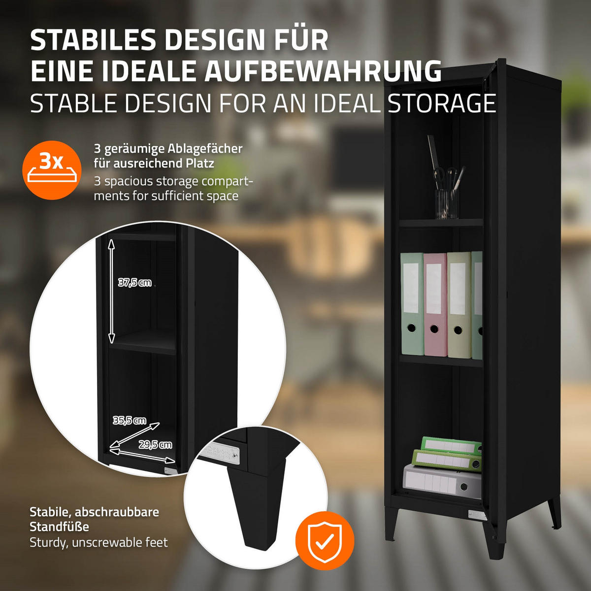 AKTENSCHRANK - Schwarz, Metall (38/137.5/38cm) - ML-DESIGN