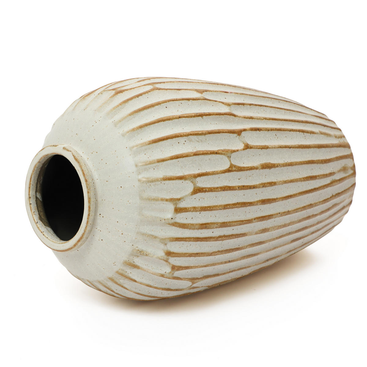 KERAMIKVASE Beige-Braun 30 cm, Vintage Blumenvase mit Streifen - Beige/Braun, Keramik (30cm) - Hometopia