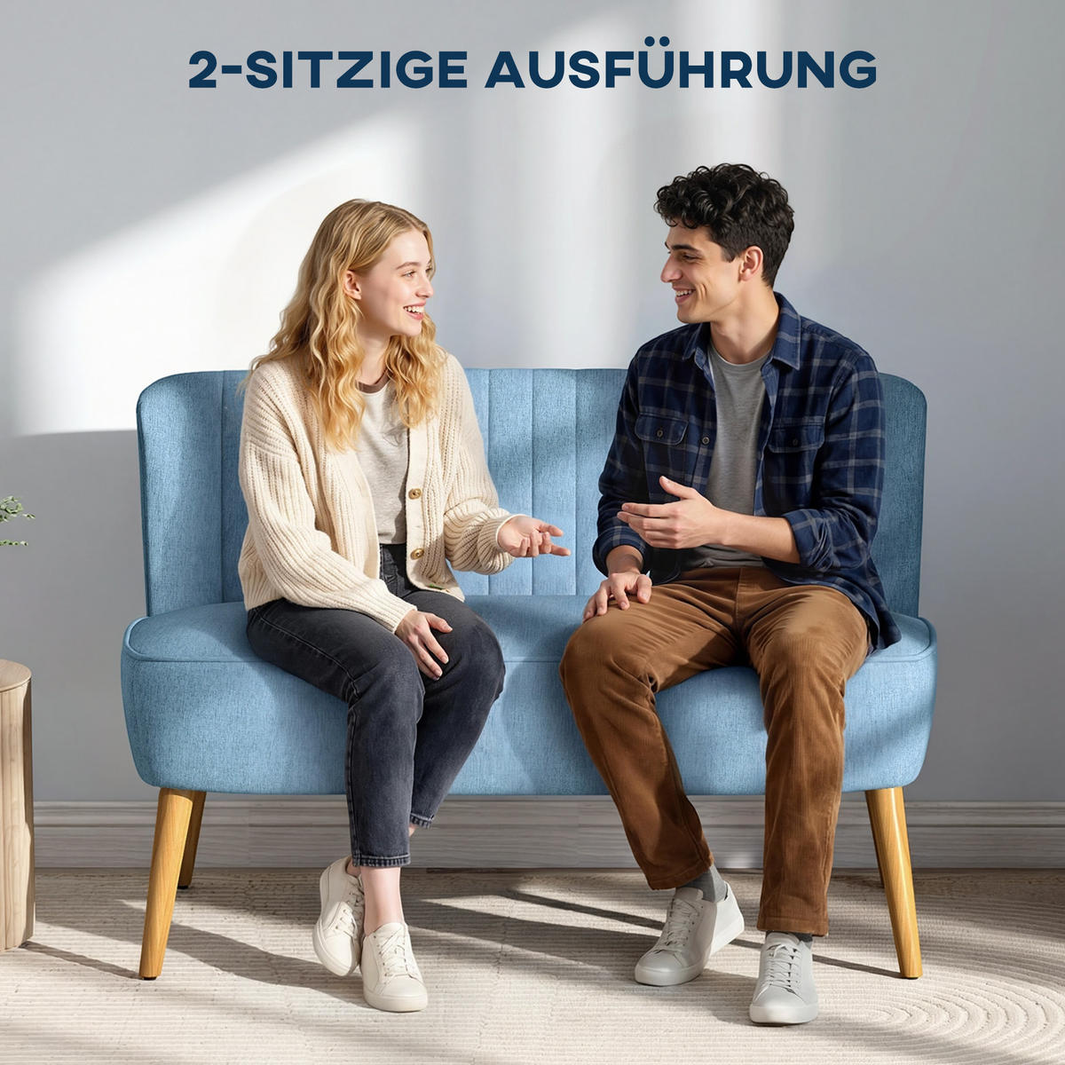 SOFA 2-Sitzer 117/57/77 cm Blau - Blau/Naturfarben, Holz/Textil (56.5/77/117cm) - HOMCOM