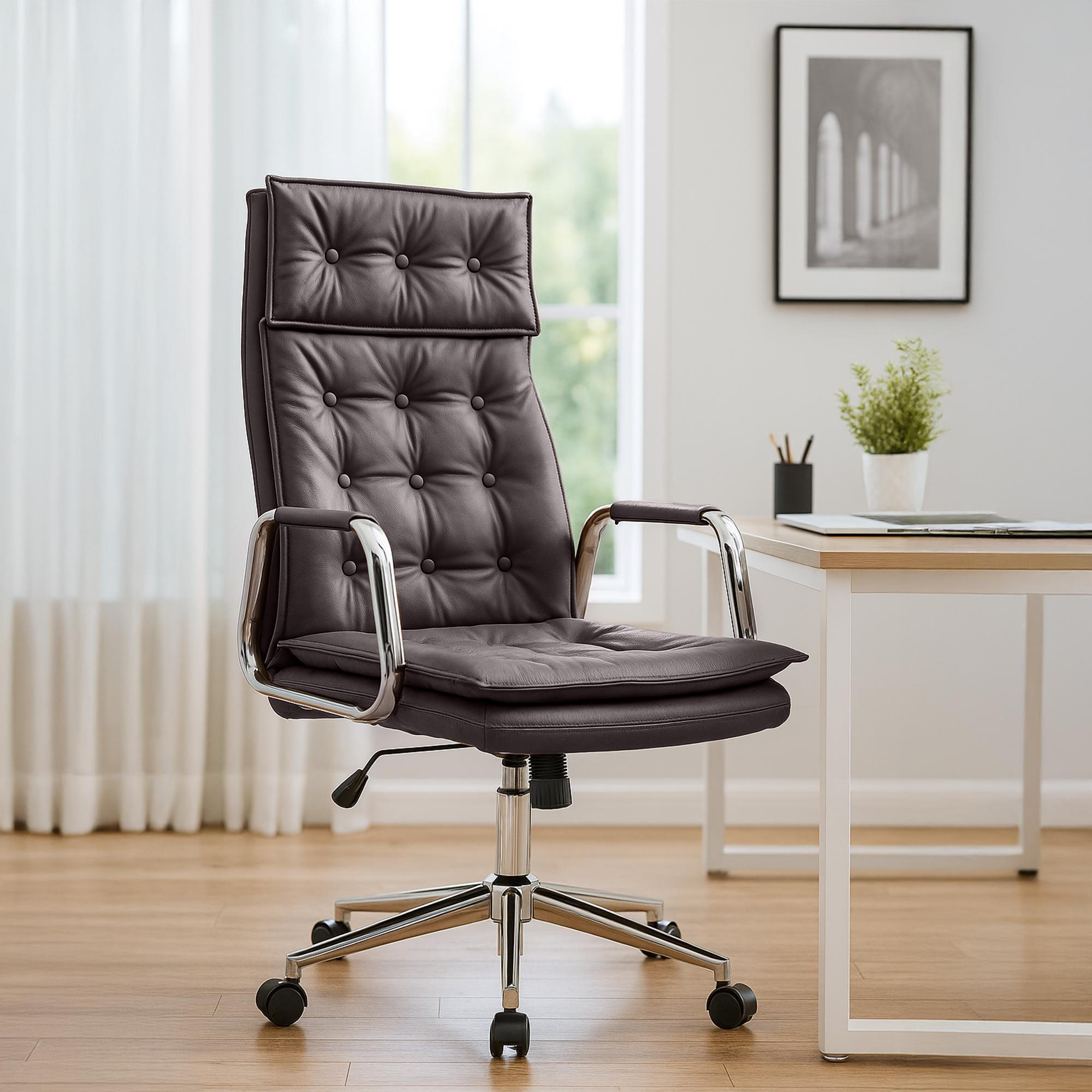 CHEFSESSEL Echtleder Braun - Chromfarben/Braun, Leder/Metall (60/111/65cm) - CLP