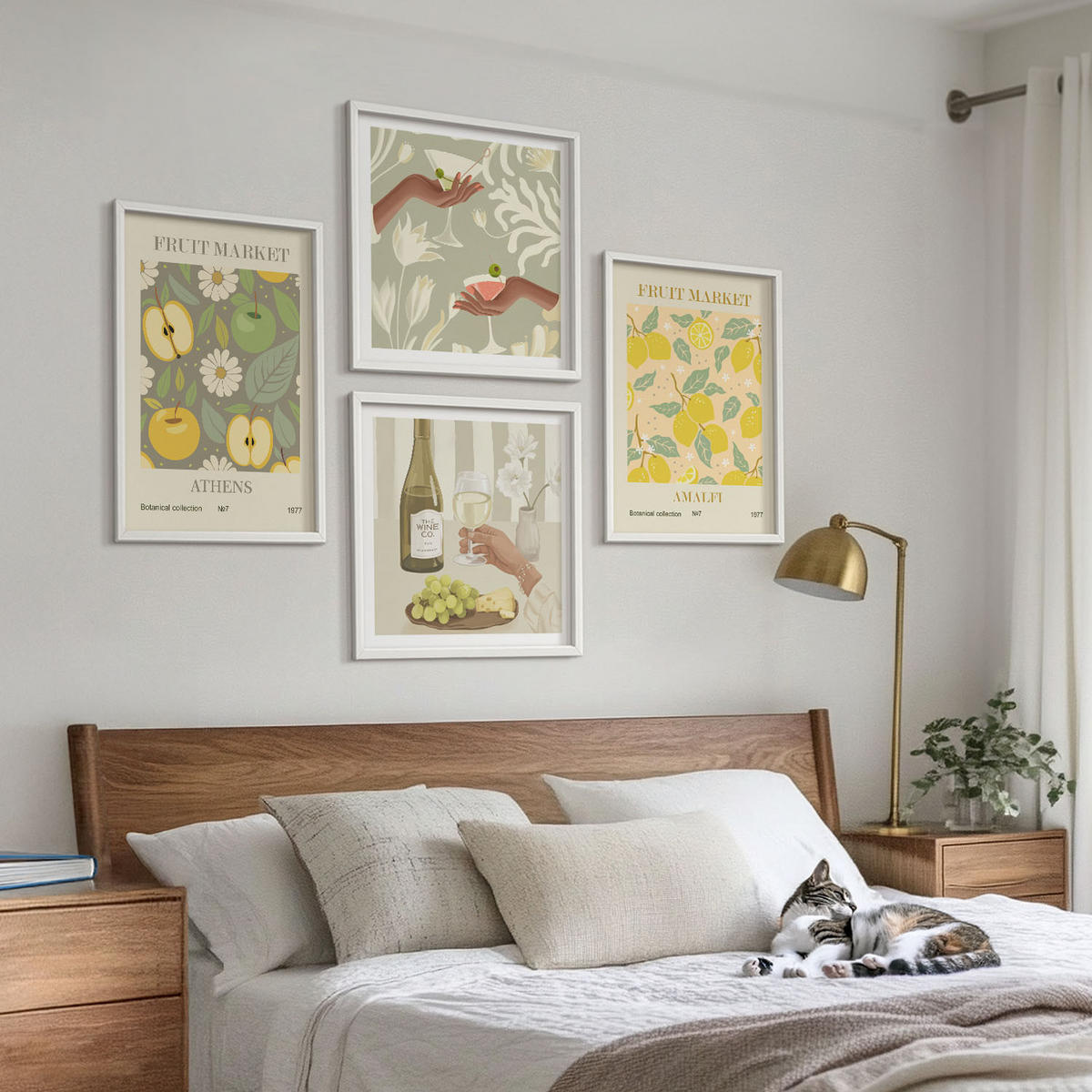 WANDBILDER 4er-Set - 50x50 cm & 40x60 cm Weißer Rahmen - Fruchtige Muster italienischer Wein - Weiß, Kunststoff (50/50cm) - ArtPrintCave