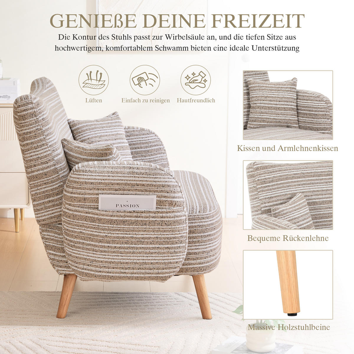 2-SITZER Sofa mit Armlehnen & Seitentasche, modernes Sessel Grau - Grau, Textil/Metall (121/87/81cm) - PARAFTA HOME