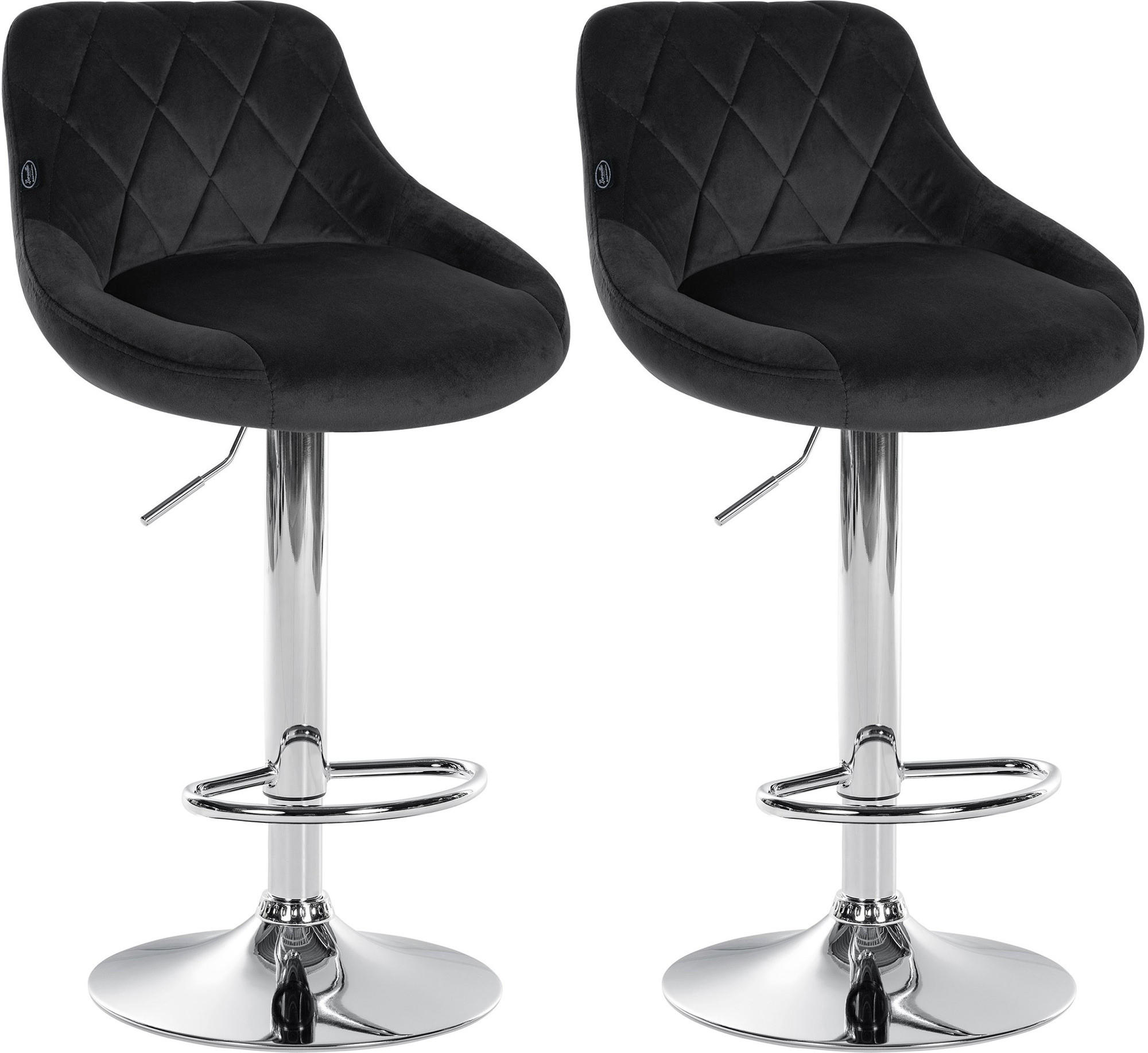 BARHOCKER 2er Set Samt schwarz - Chromfarben/Schwarz, Textil/Metall (46/83/49cm) - CLP