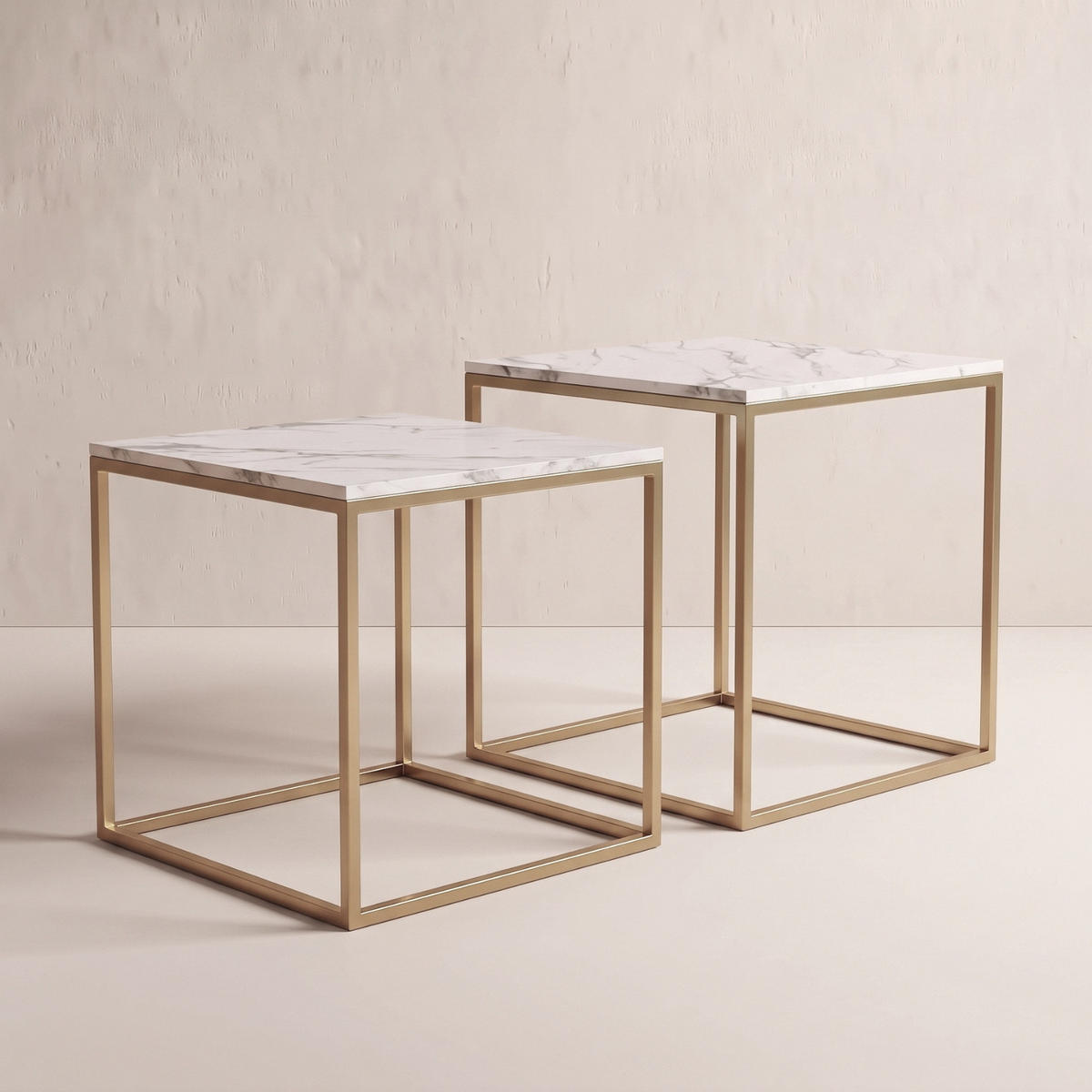 COUCHTISCH 2er-Set quadratisch Gold, Weiß - Weiß, Metall (50/50/50.5cm) - SCENA LIVING