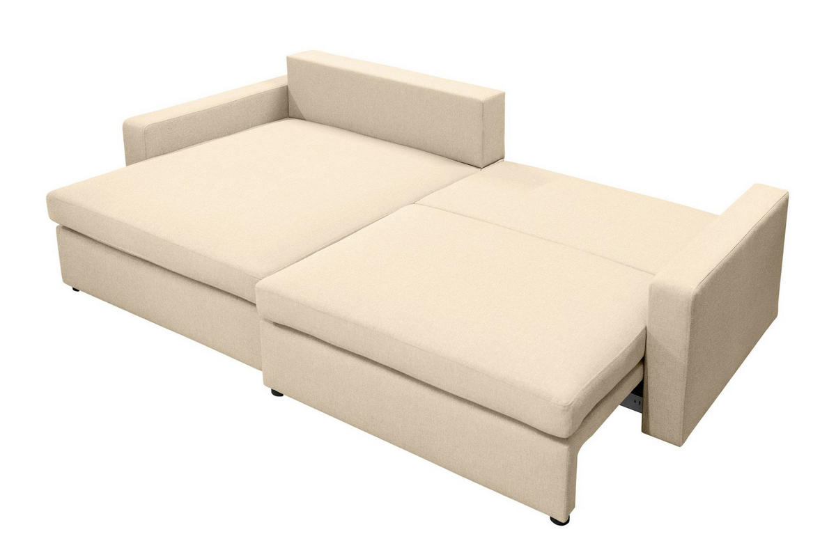 ECKSOFA Mit Schlaffunktion Und Bettzeugablage LUBEKA Stoff Faro Ecru Links - Ecru, Holz (140/147cm) - Kaiser Möbel