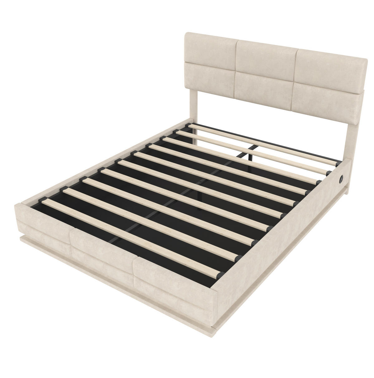 POLSTERBETT 140/200 cm aus Samt mit LED-Beleuchtung, USB-Anschlüssen und Stauraum Beige - Beige, Textil (140/200cm) - Modenvie