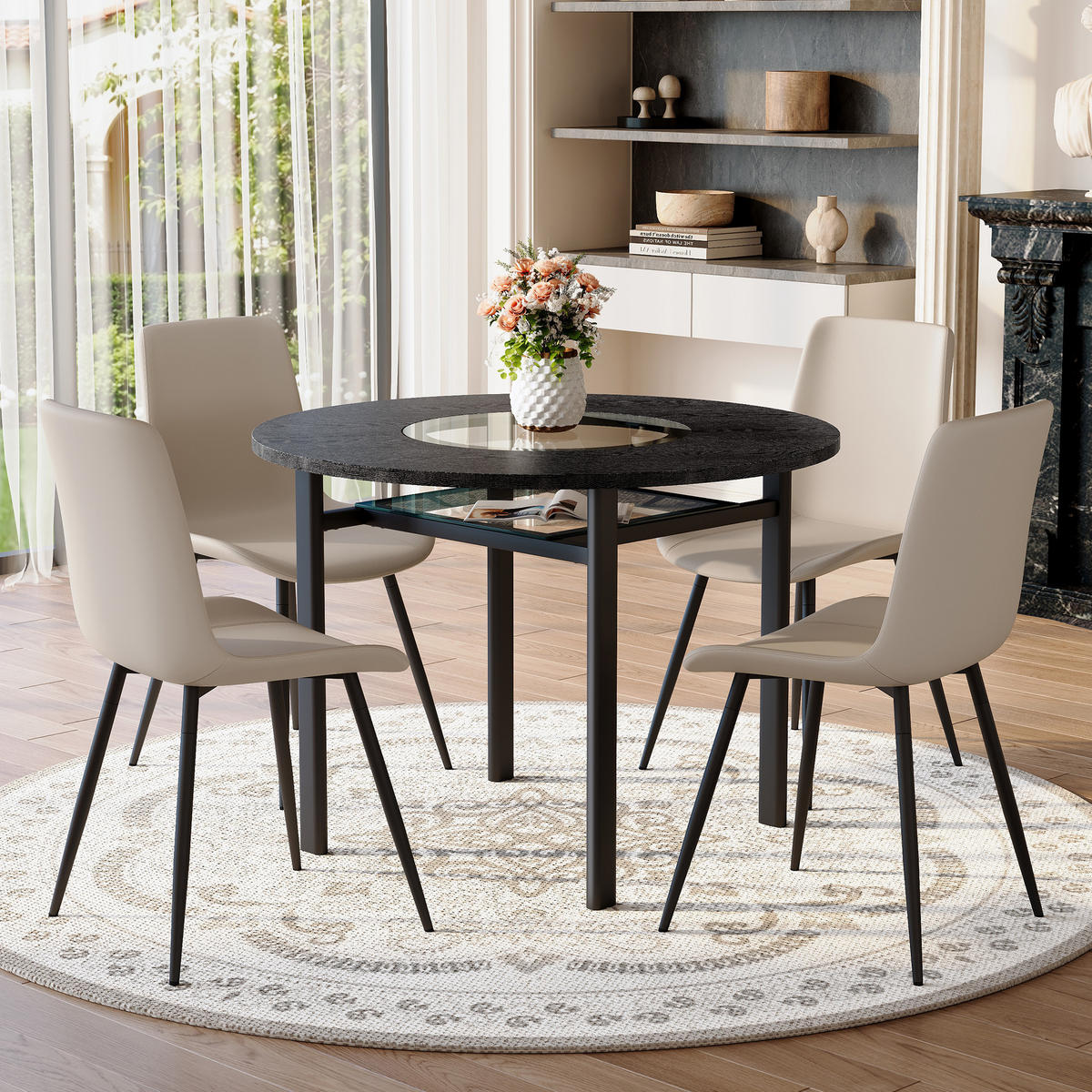 ESSGRUPPE DE-39372 5-teilig, mit 4 PU-Sesseln und Glasplatte Warmgrau - Grau, Metall (100/76/100cm) - ComfortXL