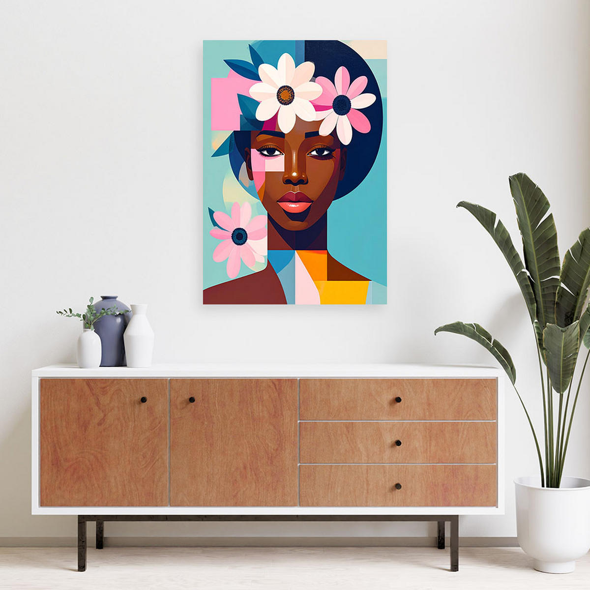 LEINWANDBILD Porträt einer Frau im Bauhaus-Stil 80x120cm - Multicolor, Textil (80/120cm) - Feeby