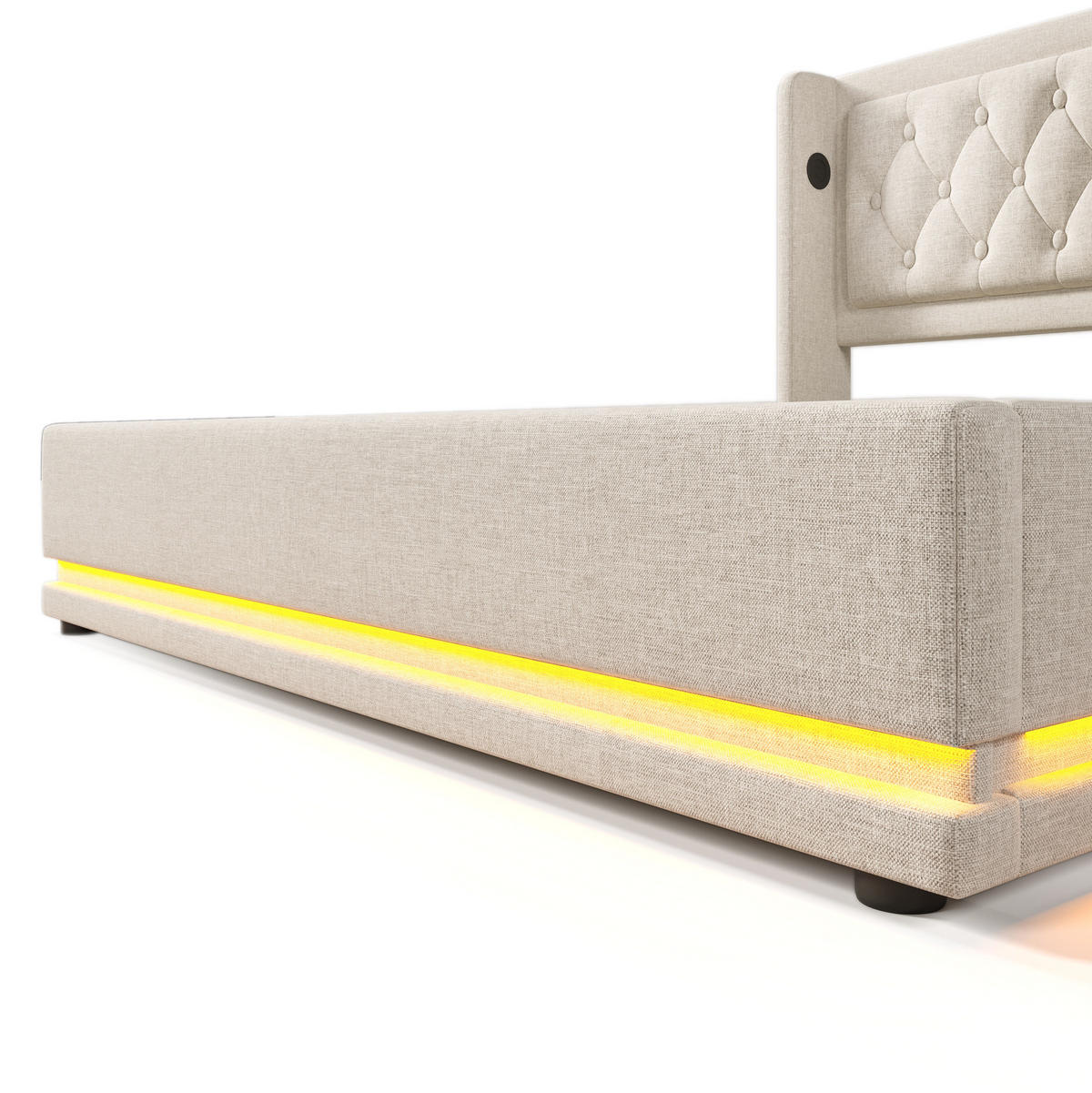 POLSTERBETT 180/200 cm Beige aus Baumwolle mit LED und USB-C - Beige, Textil (180/200cm) - OKMYHOME