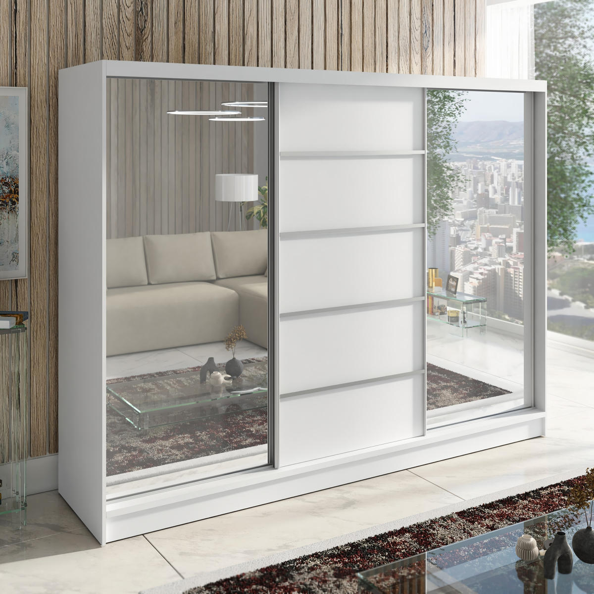 SCHWEBETÜRENSCHRANK 200 CM TOP Farbe: Weiß - Weiß, Holzwerkstoff (200/215/60cm) - A&J MöbelLand