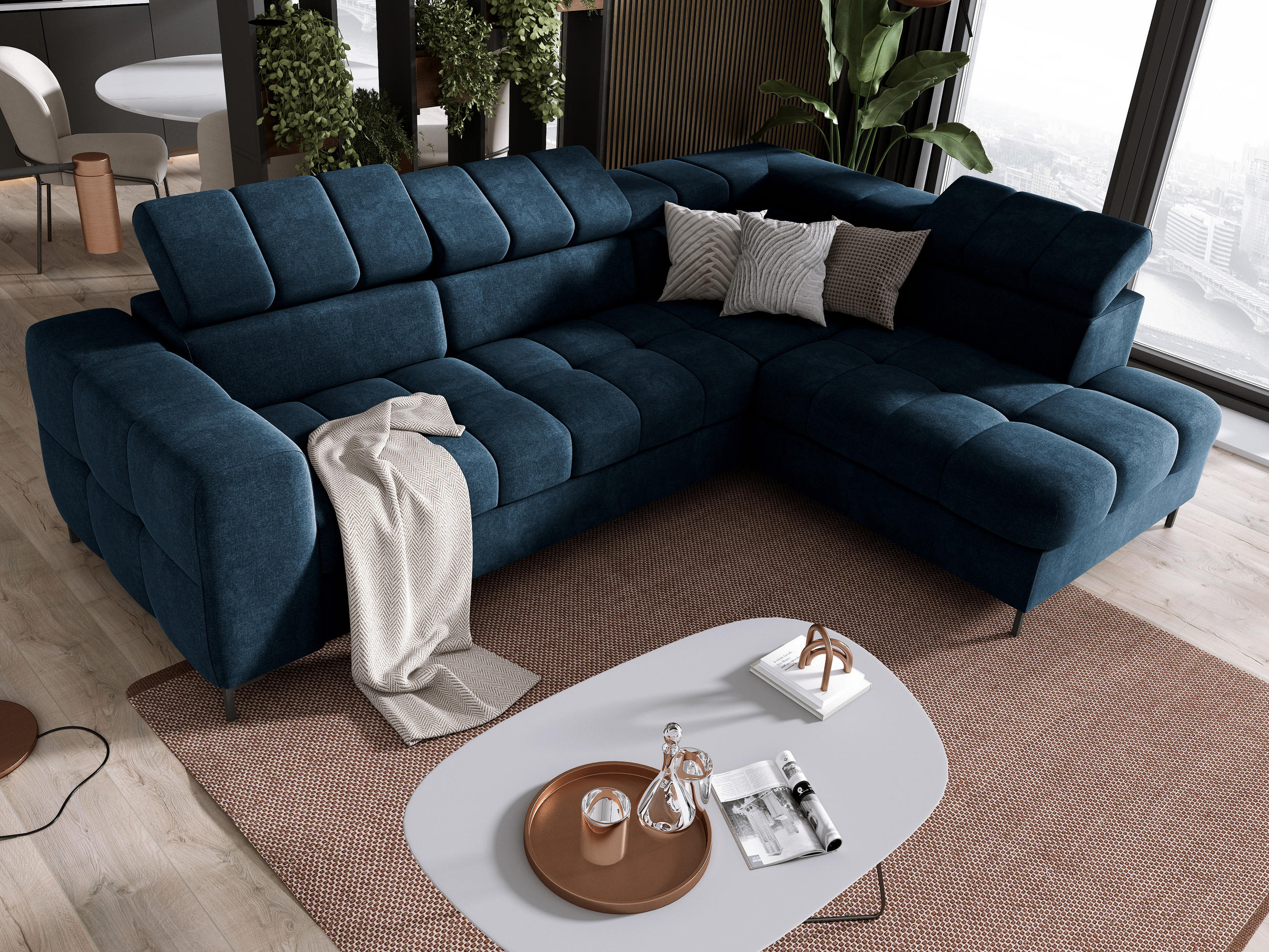 Thumbnail - DomoHome Ecksofa, Blau, Textil, Rechteckig, 279x201 cm, Wohnzimmer, Sofas & Couches, Wohnlandschaften, Ecksofas