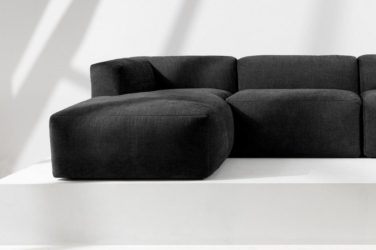 ECKMODULSOFA-LINKS BUFFO mit extrem weicher und bequemer Sitzfläche, Gewebestoff, graphit - Graphitfarben, Textil (297/180cm) - KONSIMO®