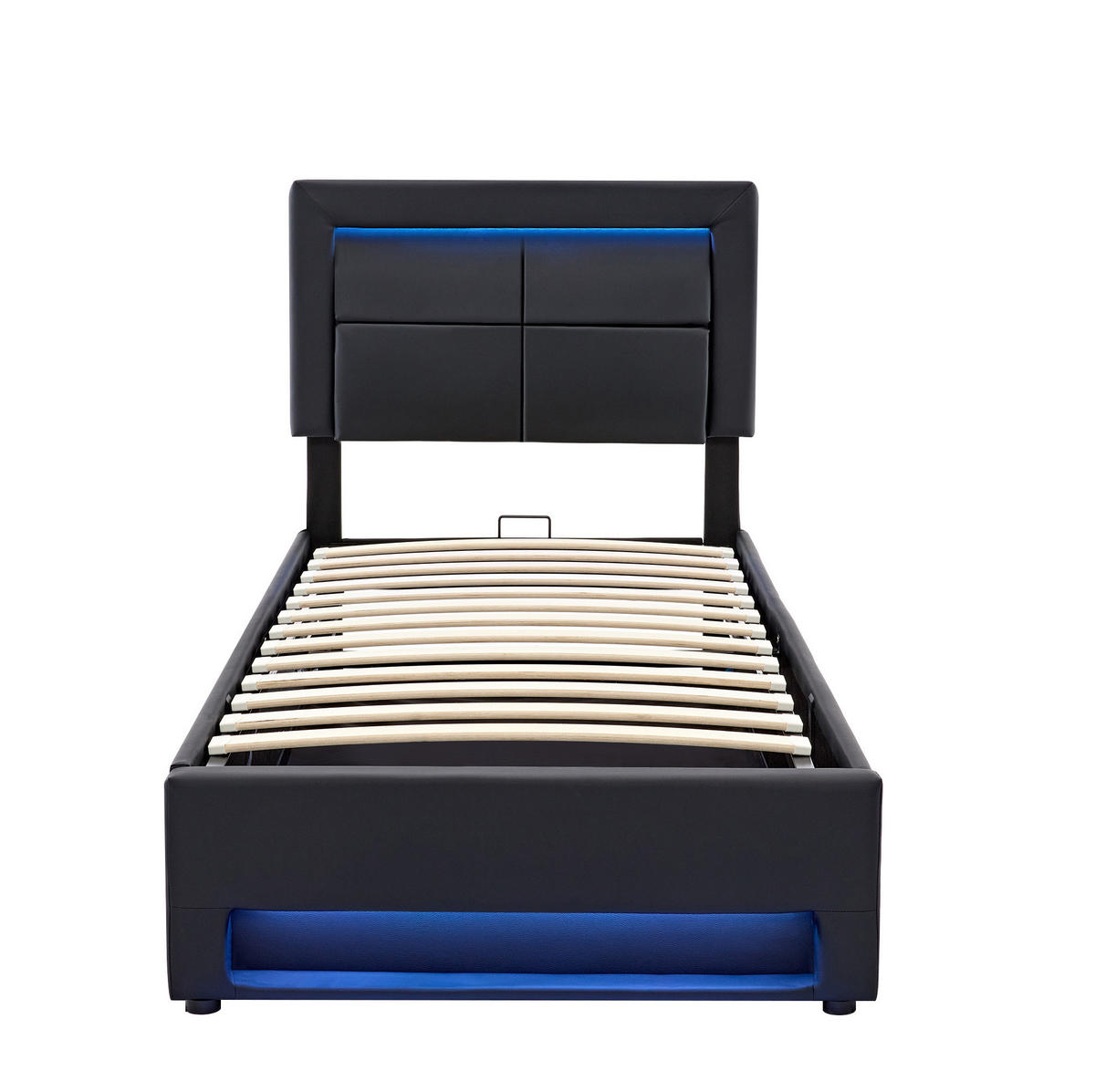 POLSTERBETT aus PU 90x200 cm Schwarz mit LED-Beleuchtung, USB-Ladefunktion und Stauraum - Schwarz, Leder (90/200cm) - IVMEU
