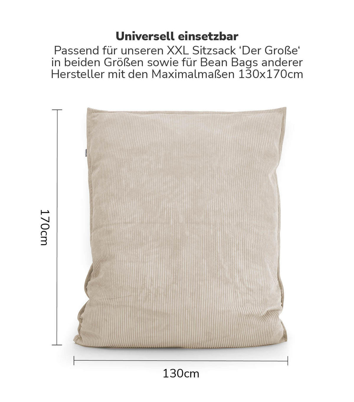 SITZSACK BEZUG Das Kuschel-Cover - Beige, Textil (130/20/170cm) - Mokebo
