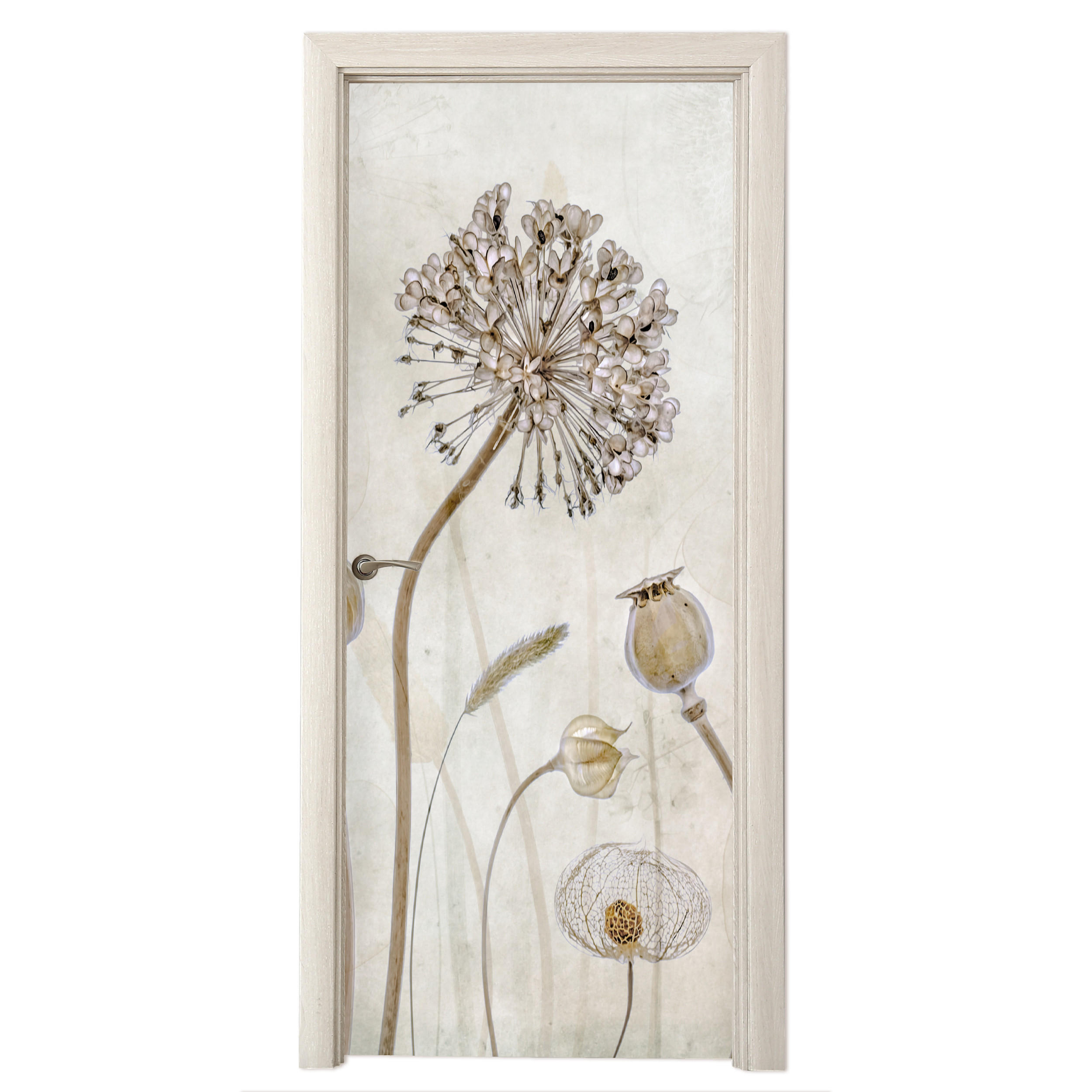 FOTOTAPETE Tür - Blumen - Aquarell - Stilleben - Braun - Vintage 90x205 cm - Ecru, Kunststoff (90/0.1cm) - MuchoWow