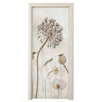 FOTOTAPETE Tür - Blumen - Aquarell - Stilleben - Braun - Vintage 90x205 cm - Ecru, Kunststoff (90/0.1cm) - MuchoWow